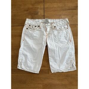 True‎ Religion White Y2K Bermuda Shorts Size 8 Orange Brown Stitching